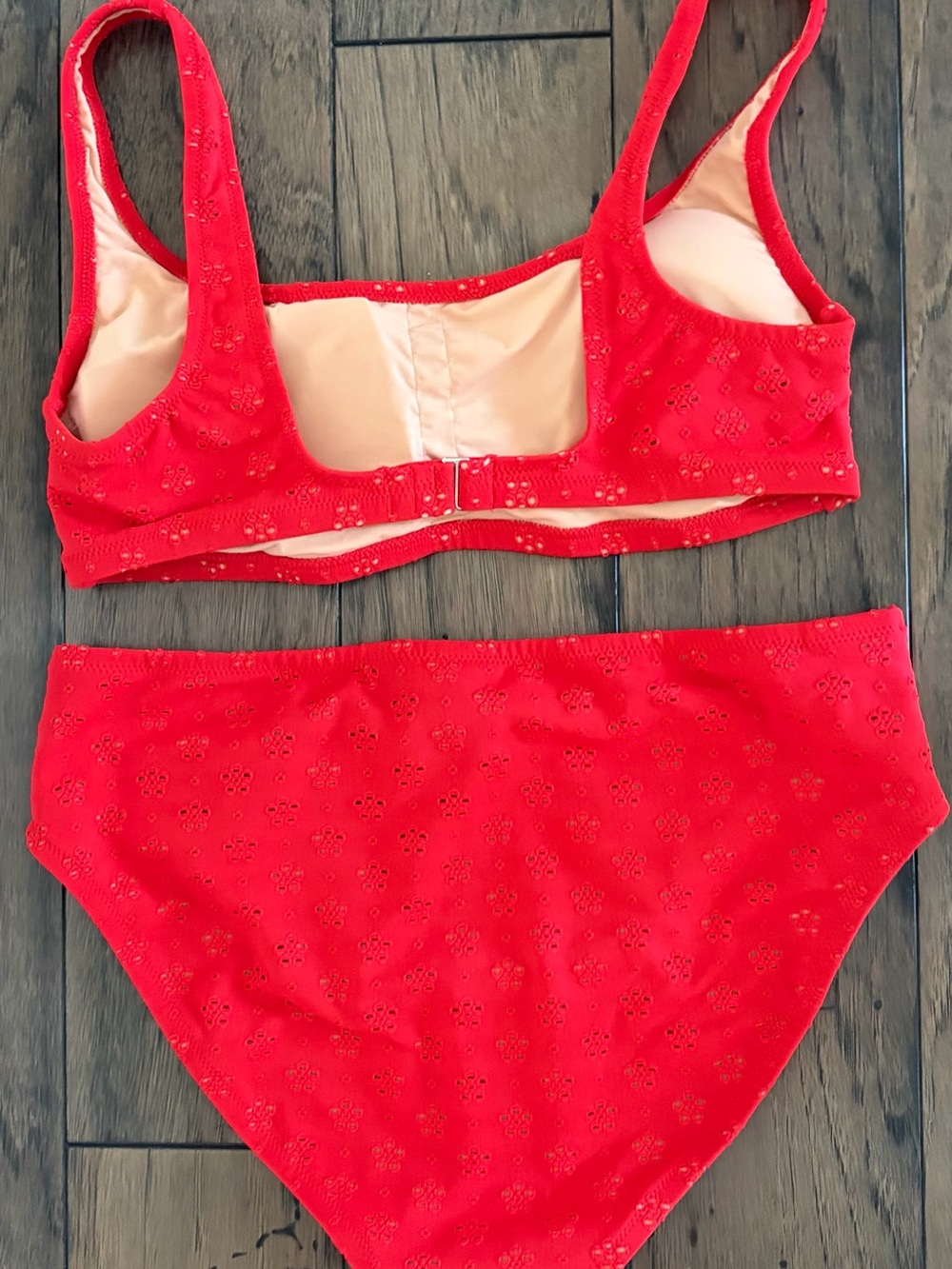 J. Crew Red Eyelet Scoop Bikini Top and High Waist Bottoms - Picture 3 of 3
